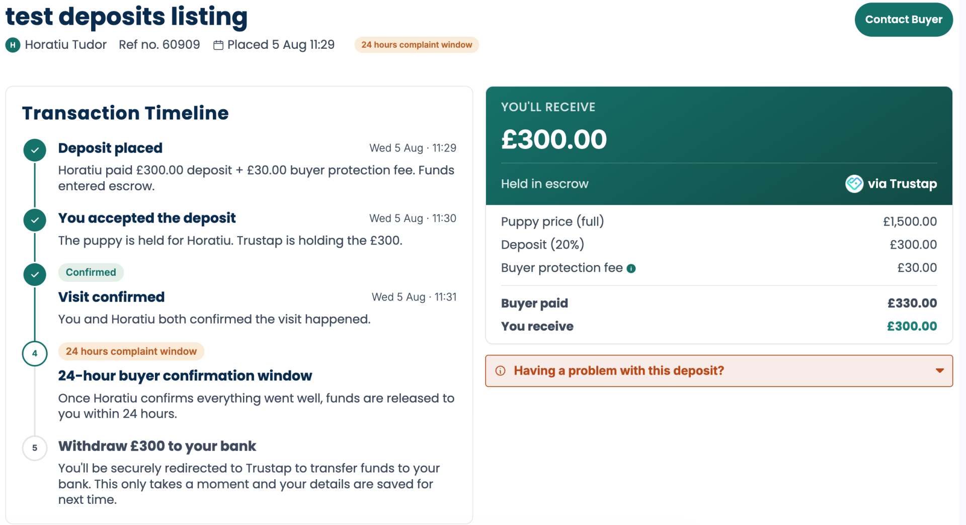 Breeder transaction timeline showing deposit release and withdrawal steps.